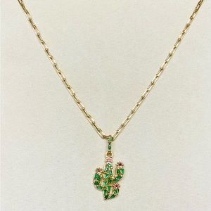 Cactus Charm Necklace, 18k gold filled, paper clip necklace